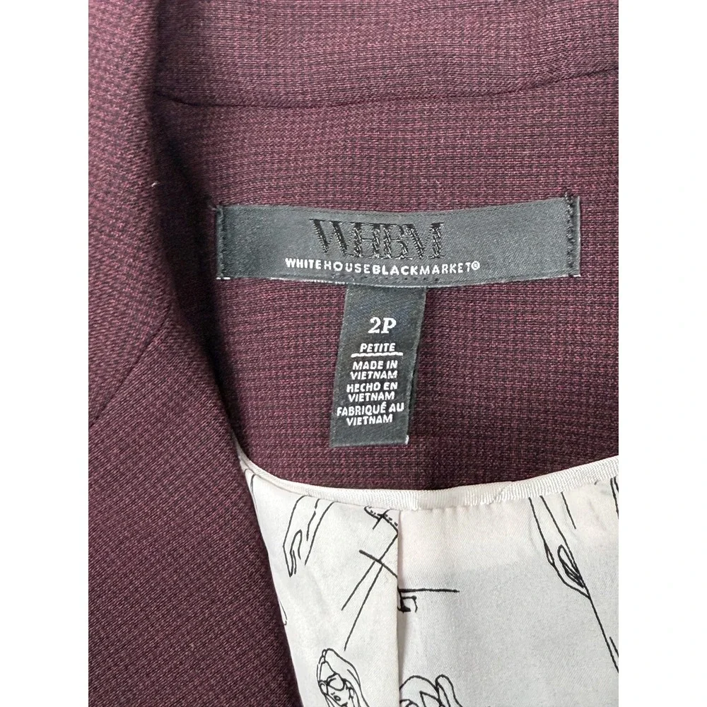 White House Black Market Blazer Womens 2P Burgundy Stretch Office Career Work